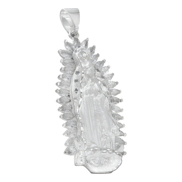 Dije De Virgen De Guadalupe De Plata 925 Con Zirconita 5.2cm