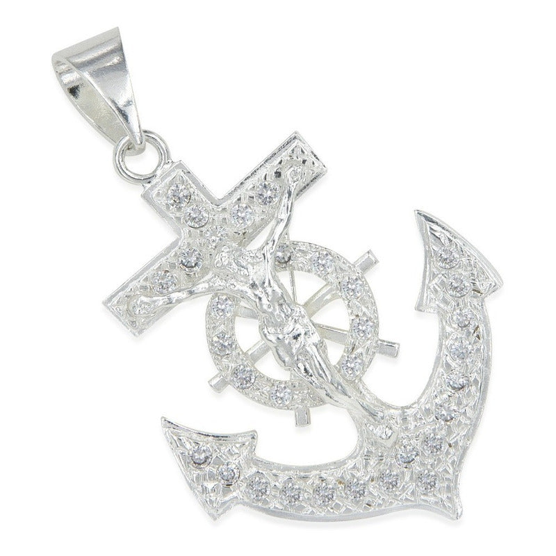 Dije De Cruz Con Forma De Ancla De Plata 925