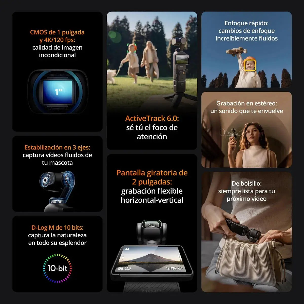 DJI Pack Creadores Osmo Pocket 3 Negra DJI Mic 2 Cámara para Vlogs 4K 120 fps CMOS 1