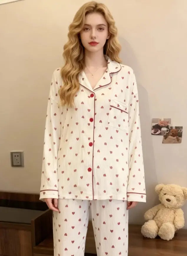 Conjunto De Pijama Manga Larga De Seda Satén Mujer 2 Pcs