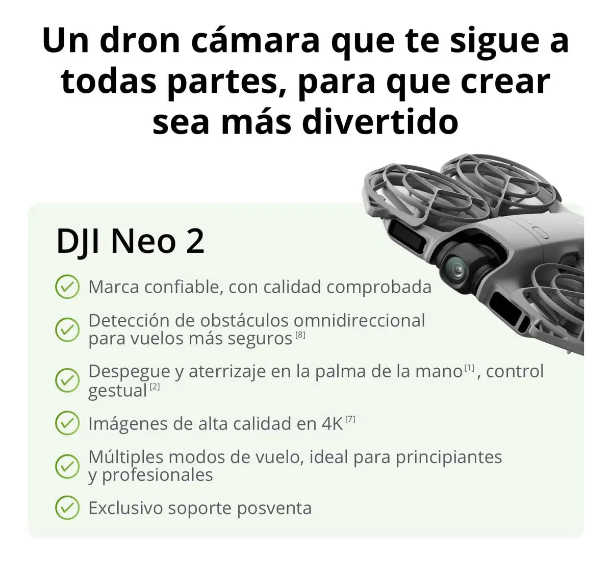 DJI Neo 2 solo dron, ligero y plegable, despegue y aterrizaje desde la palma, control gestual, ActiveTrack, detección de obstáculos omnidireccional, dron 4K para principiantes
