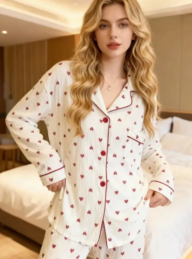 Conjunto De Pijama Manga Larga De Seda Satén Mujer 2 Pcs