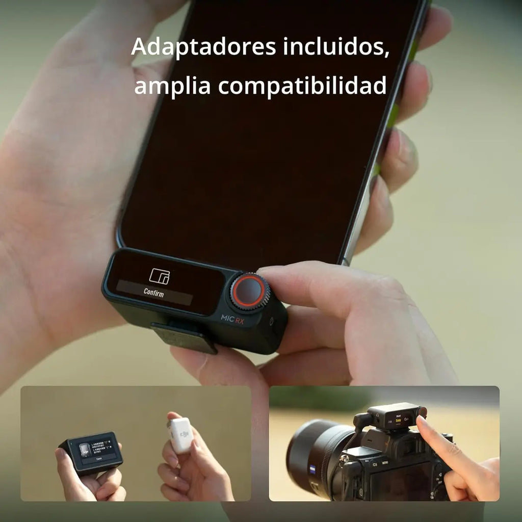 DJI Mic 2 (1 TX+1 RX) Micrófono Inalámbrico Cancelación de Ruido Inteligente, grabación Interna Flotante de 32 bits, Sonido optimizado, 250m de Alcance, micrófono para iPhone y Androi