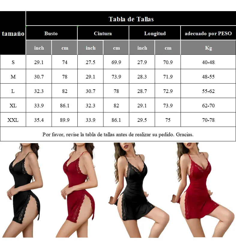 Camisón Babydoll De Encaje Sexy Kawaii Para Dormir Lencería