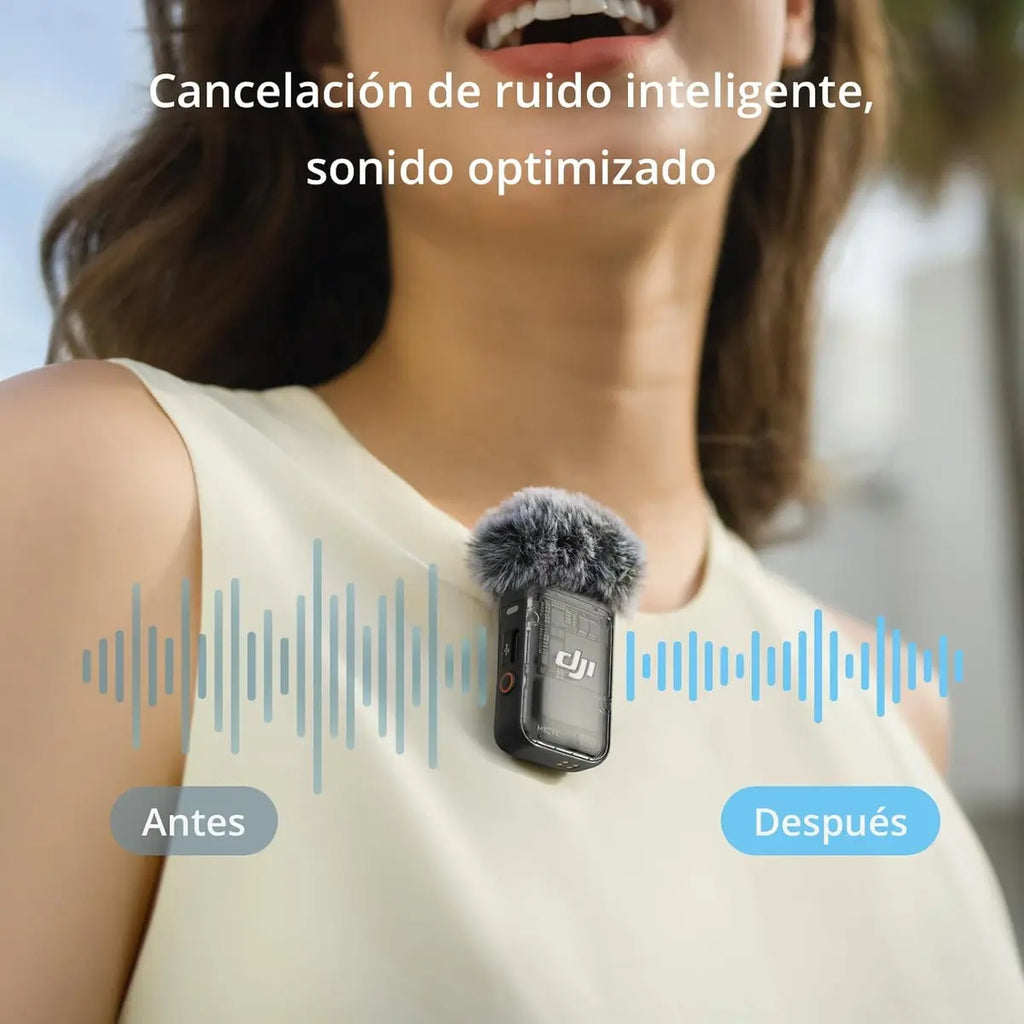 DJI Mic 2 (1 TX+1 RX) Micrófono Inalámbrico Cancelación de Ruido Inteligente, grabación Interna Flotante de 32 bits, Sonido optimizado, 250m de Alcance, micrófono para iPhone y Androi
