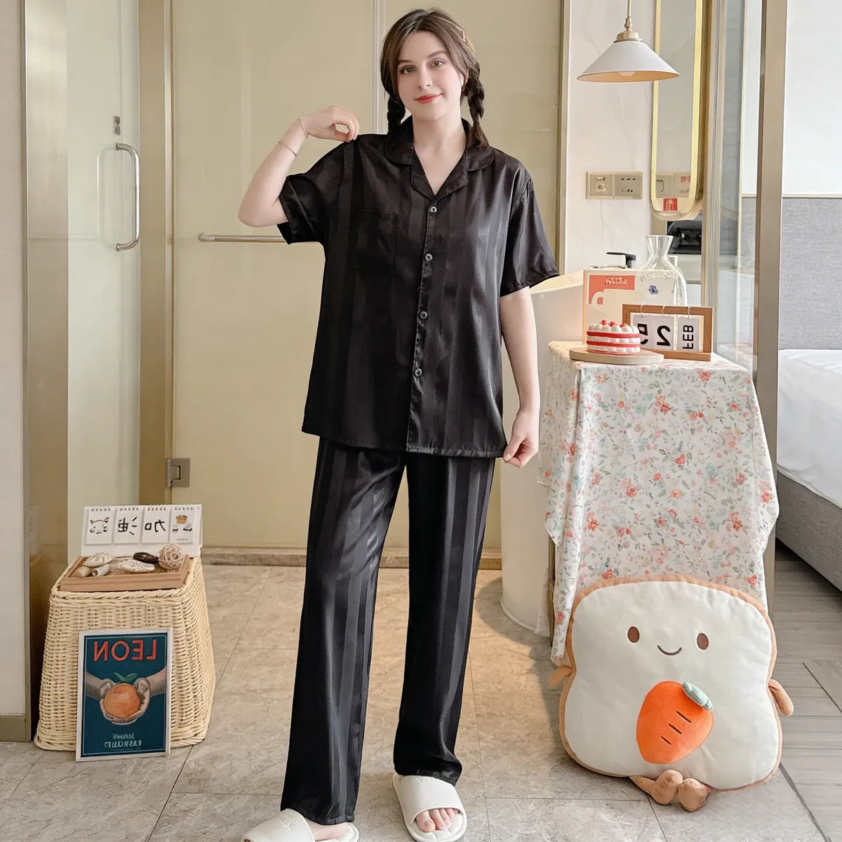Pijama De Mujer Pantalones De Pijama Mujer De Seda 2 Piezas