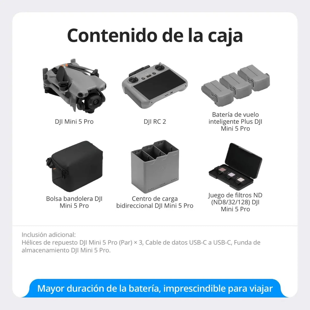 DJI Mini 5 Pro Combo Vuela Más Plus con DJI RC 2, dron con cámara, CMOS de 1 pulgada, Dron 4K, Detección de obstáculos, ActiveTrack 360°, Mayor duración de la batería
