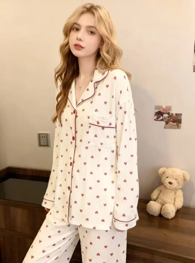 Conjunto De Pijama Manga Larga De Seda Satén Mujer 2 Pcs