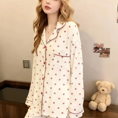 Conjunto De Pijama Manga Larga De Seda Satén Mujer 2 Pcs