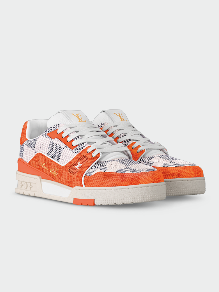 TENIS LOUIS VUITTON LV TRAINER DAMIER WHITE ORANGE