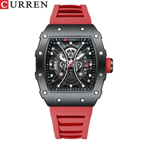 Reloj Deportivo Esqueleto Curren CUR-230 Sumergible con Caja Cuadrada y Correa de Silicón