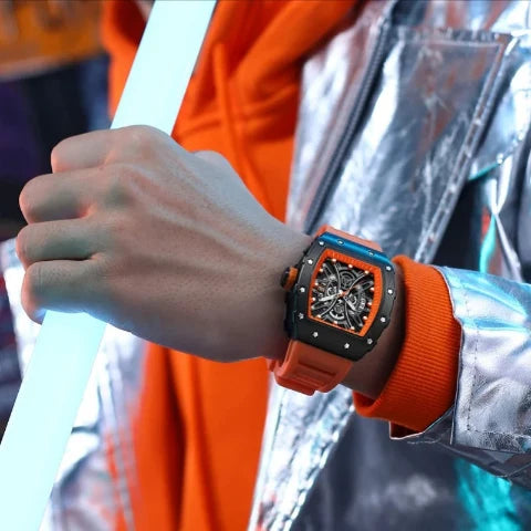 Reloj Deportivo Esqueleto Curren CUR-230 Sumergible con Caja Cuadrada y Correa de Silicón