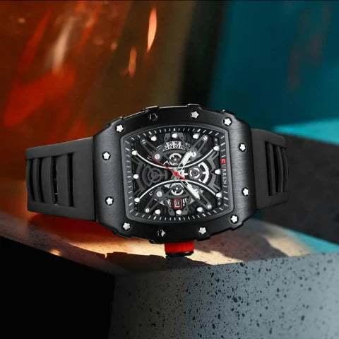 Reloj Deportivo Esqueleto Curren CUR-230 Sumergible con Caja Cuadrada y Correa de Silicón