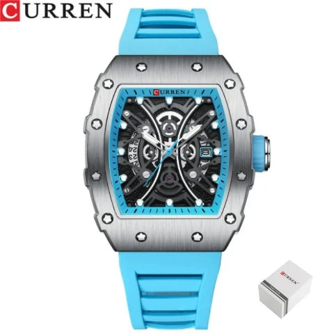 Reloj Deportivo Esqueleto Curren CUR-230 Sumergible con Caja Cuadrada y Correa de Silicón