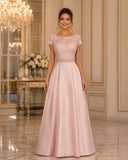 Vestido Largo Rosa Blush con Encaje y Pedrería #6