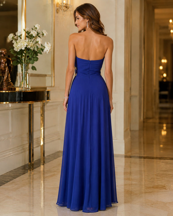 Vestido Largo Azul Rey Strapless con Pedrería en Cintura #2