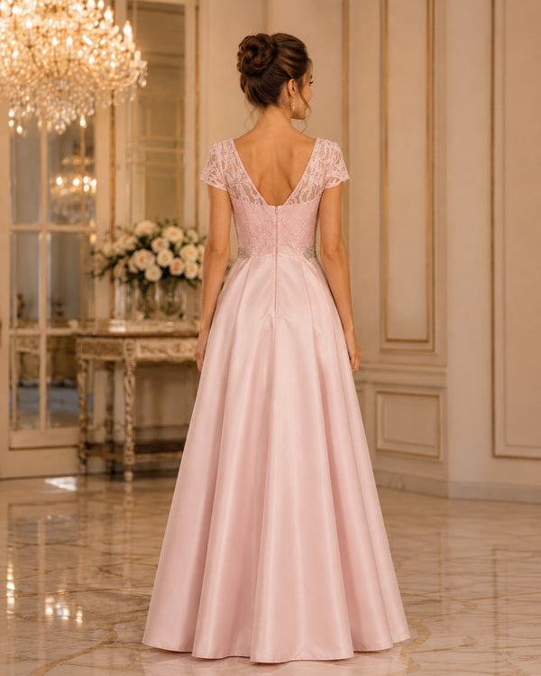 Vestido Largo Rosa Blush con Encaje y Pedrería #6