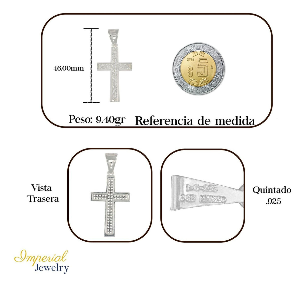 Dije Turco De Plata 925 De Cruz Rectangular Con Zirconia