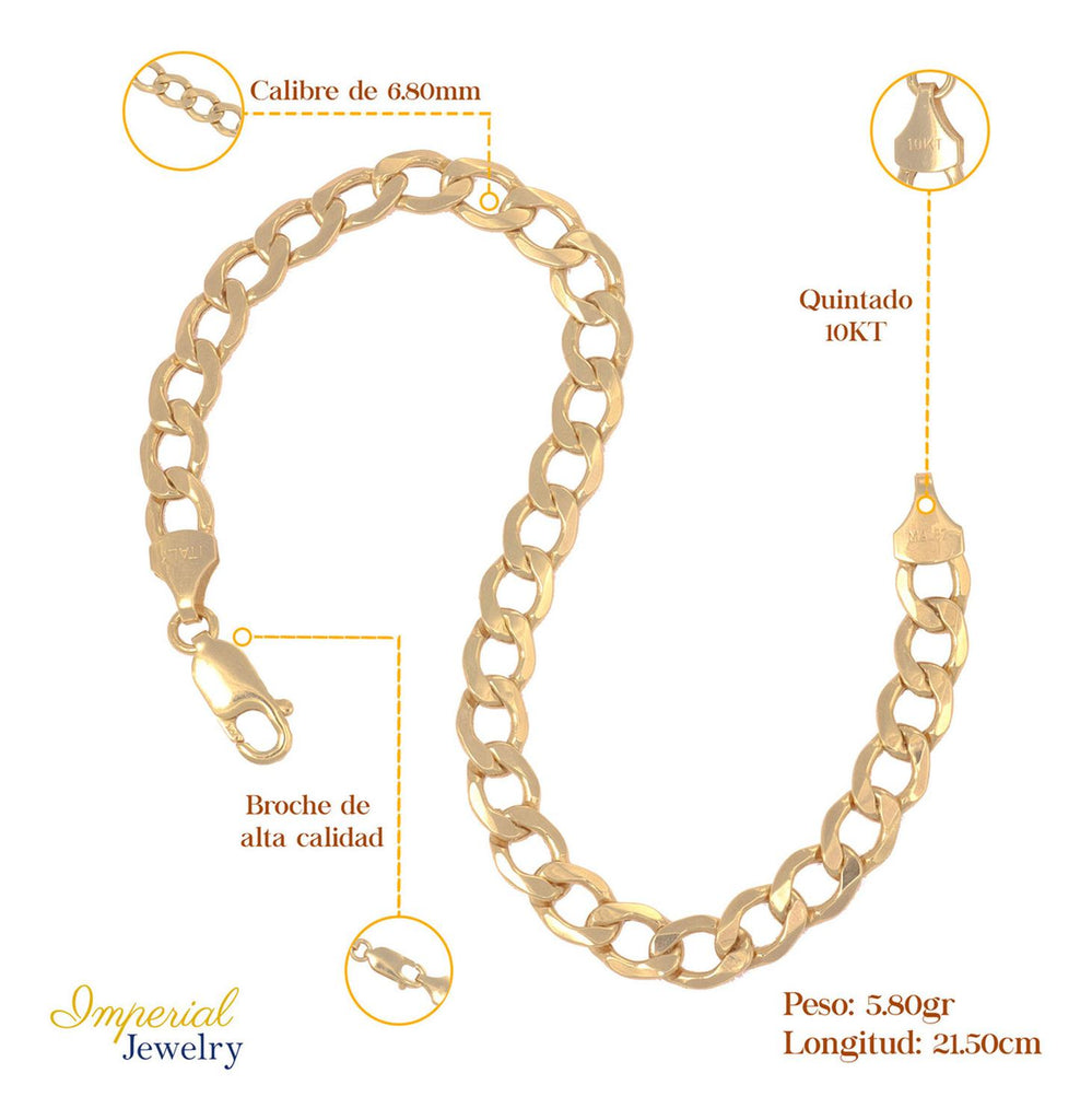 Pulsera Italiana Cubana Hueca De 10 Quilates 6.8mm, 21.5 Cm