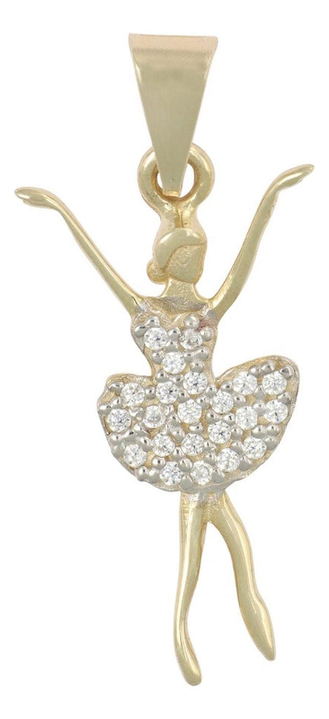 Dije De Bailarina Con Zirconias, En Oro De 10k 1.1 Grm