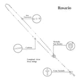 Rosario De Plata Ley 925 Con Bola Diamantada De 45 Cm