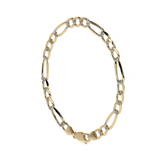 Pulsera de Oro 10K Estilo Fígaro 3x1 Pavé Italiano | Brazalete Sólido de Joyería Fina