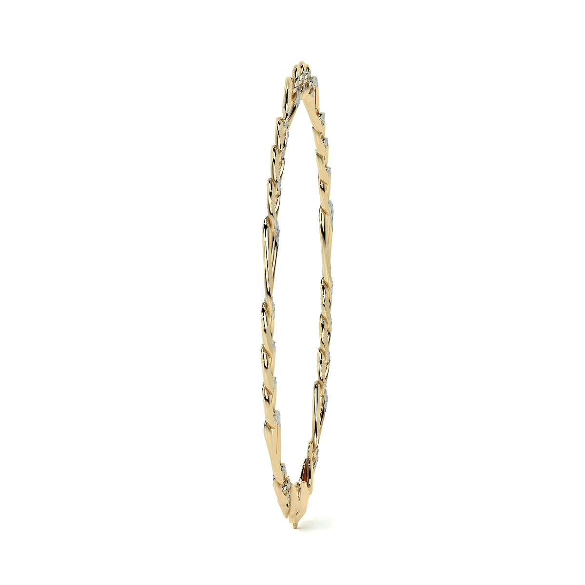 Pulsera de Oro 10K Estilo Fígaro 3x1 Pavé Italiano | Brazalete Sólido de Joyería Fina