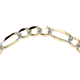 Pulsera de Oro 10K Estilo Fígaro 3x1 Pavé Italiano | Brazalete Sólido de Joyería Fina