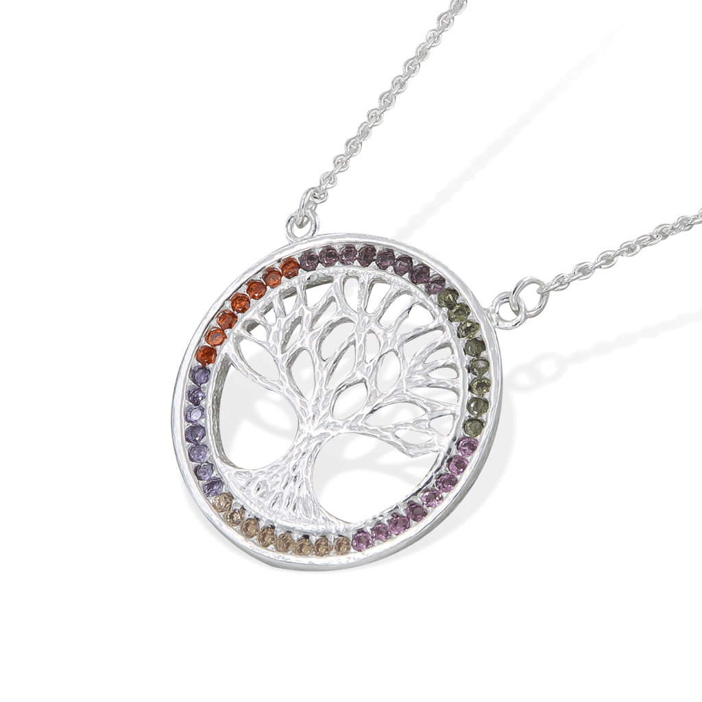 Collar De Árbol De La Vida De Plata 925 Con Piedra