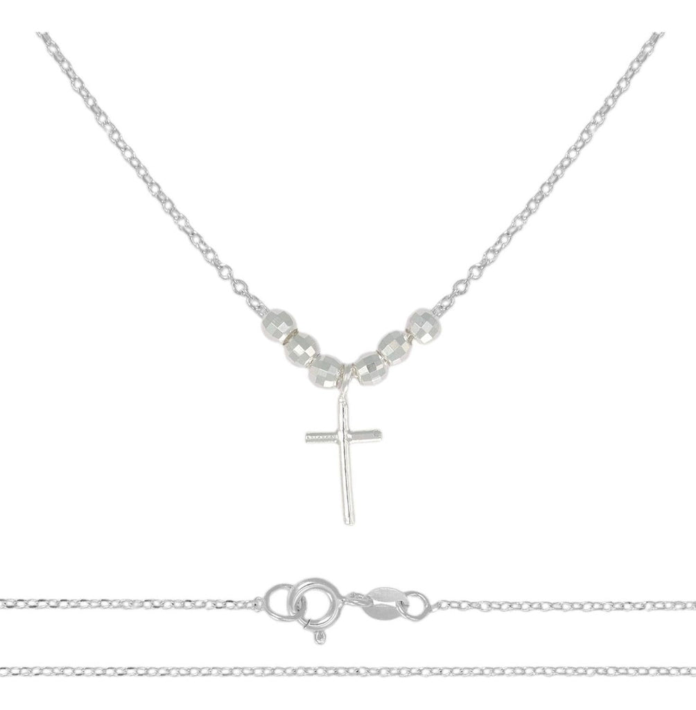 Collar De Cruz De Plata 925 Con Bola Diamantada De 45 Cm