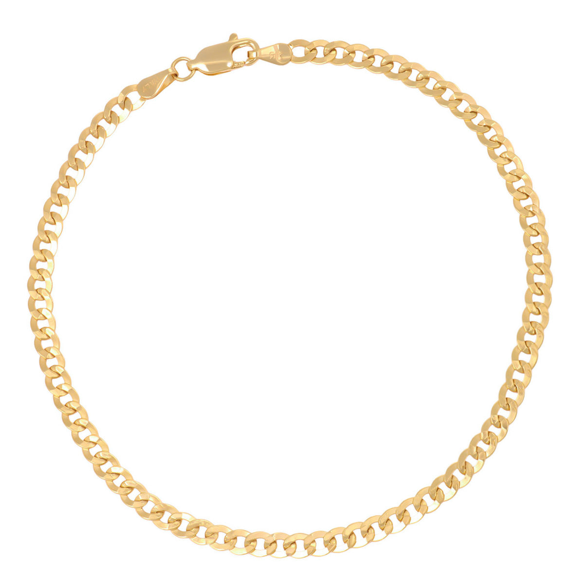 Pulsera Italiana Cubana Hueca De 10 Quilates 3.5mm, 21.5 Cm