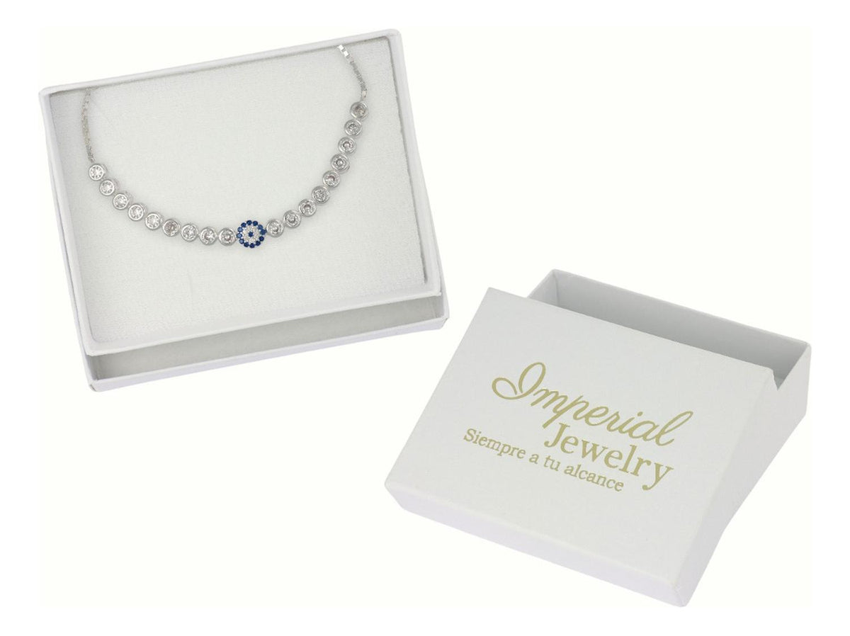 Pulsera De Plata 925 De Ojo Turco Con Zirconia Blanca Y Azul