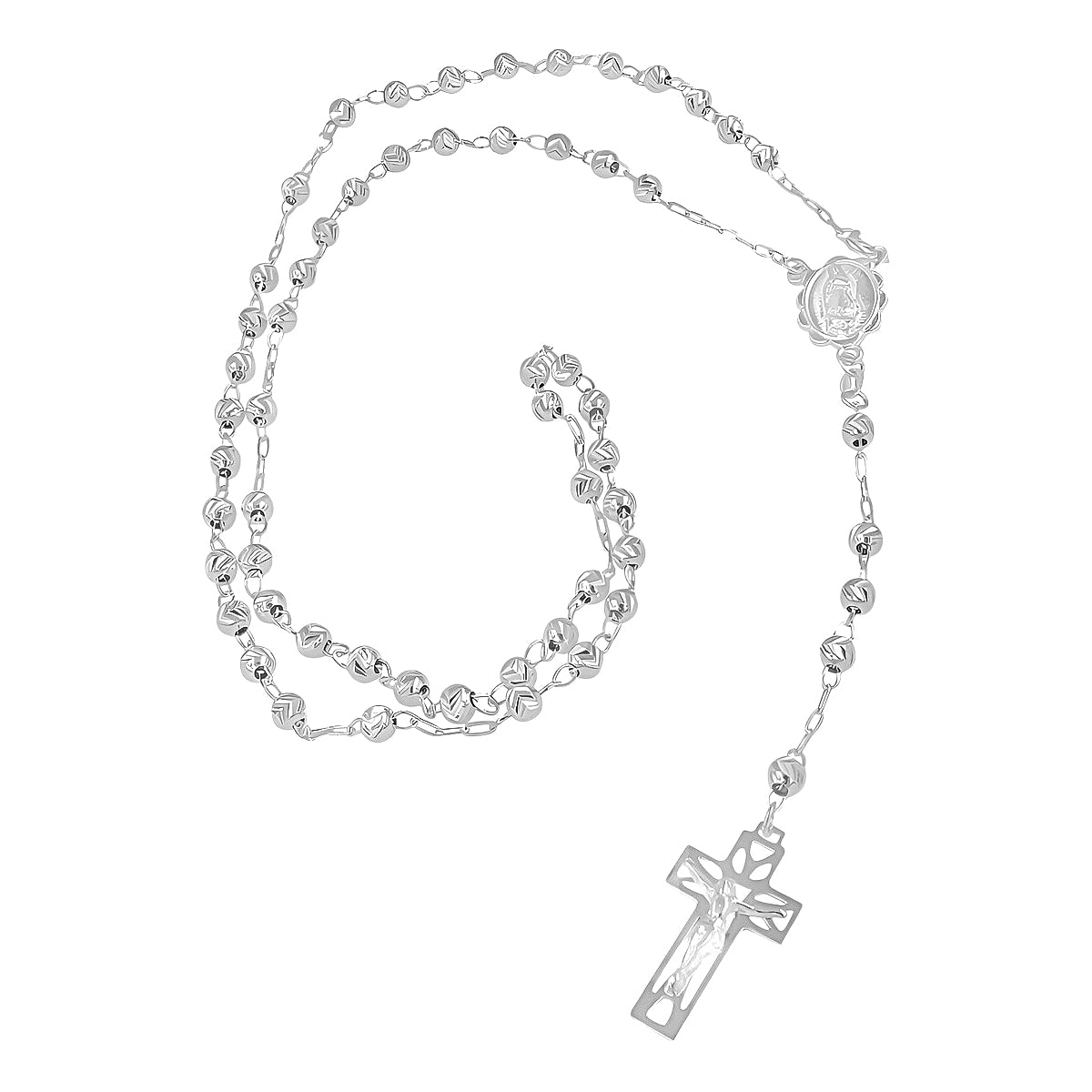 Rosario De Plata Ley 925 Con Bola Diamantada De 45 Cm