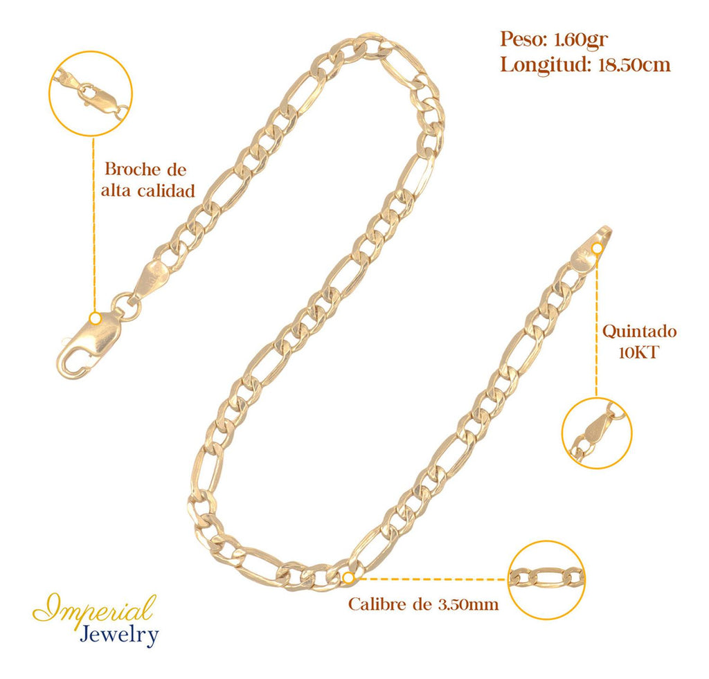 Pulsera Italiana Figaro Hueca De 10 Quilates 3.5mm, 18.5 Cm