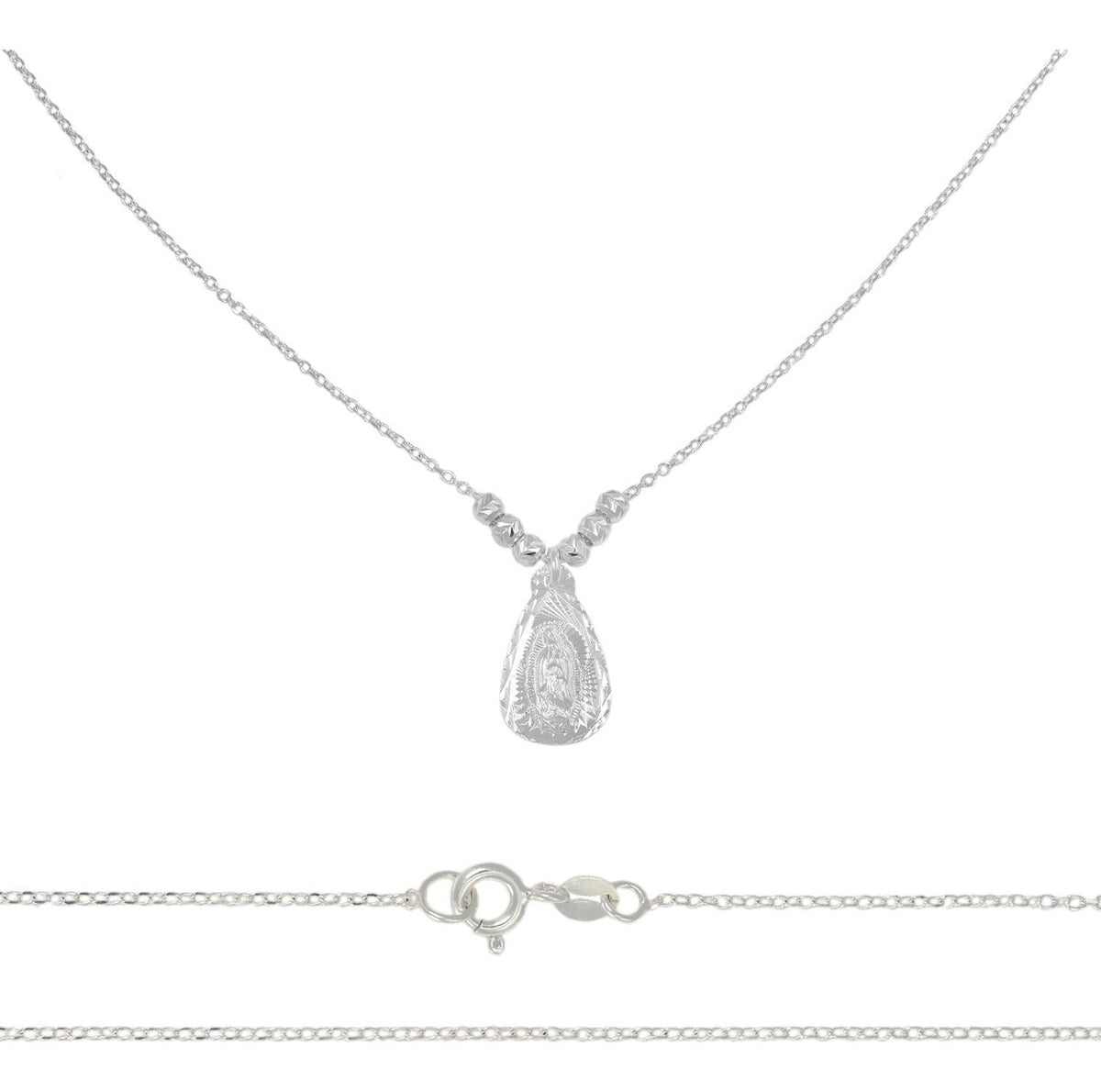 Collar De La Virgen De Plata 925 Con Bola Diamantada De 45cm