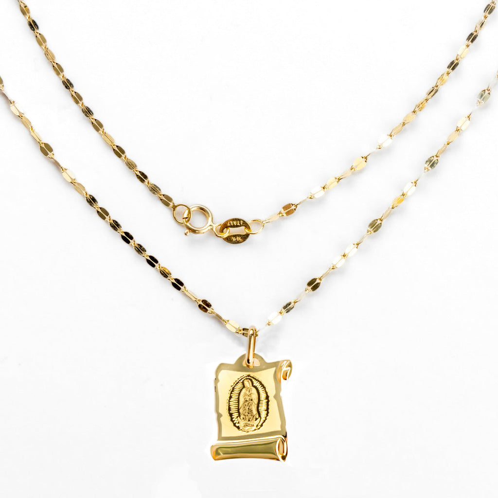 Collar Con Medalla De Virgen Italiana De Oro De 14k