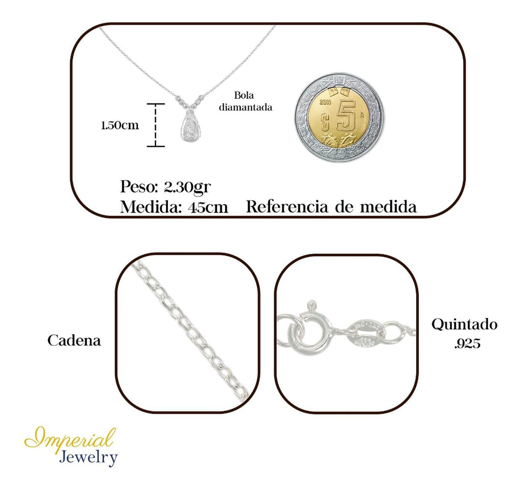 Collar De La Virgen De Plata 925 Con Bola Diamantada De 45cm