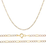 Cadena De Oro Italiano 10k Figaro 3x1 Pave 50 Cm 2.3mm