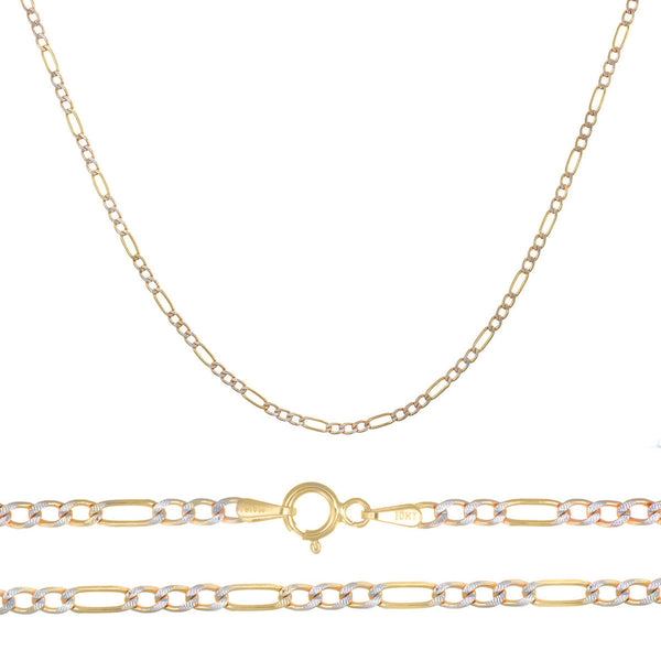 Cadena De Oro Italiano 10k Figaro 3x1 Pave 50 Cm 2.3mm