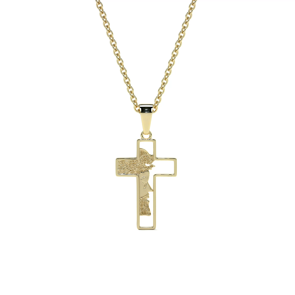 Dije de Cruz de Oro 10K con Rostro de Cristo – Elegancia y Fe para Hombre