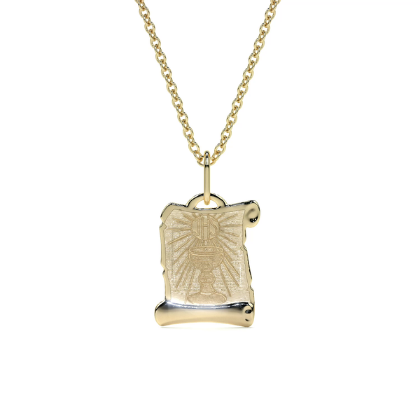 Dije de Oro 10K Medalla Religiosa Sagrado Caliz | Dije Oro Italiano 12mm | Joyería Fina