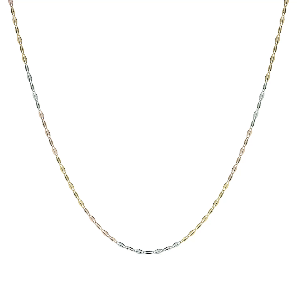 Cadena de Oro 14K Grano de Café Tricolor | Collar Italiano 1mm Oro Blanco, Amarillo y Rosa | 40 a 55 cm