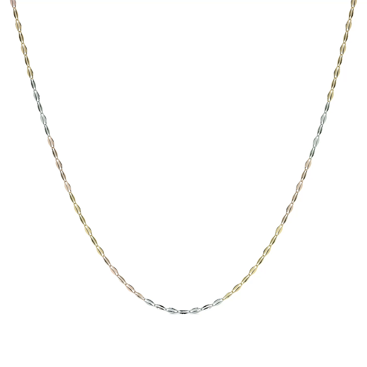 Cadena de Oro 14K Grano de Café Tricolor | Collar Italiano 1mm Oro Blanco, Amarillo y Rosa | 40 a 55 cm