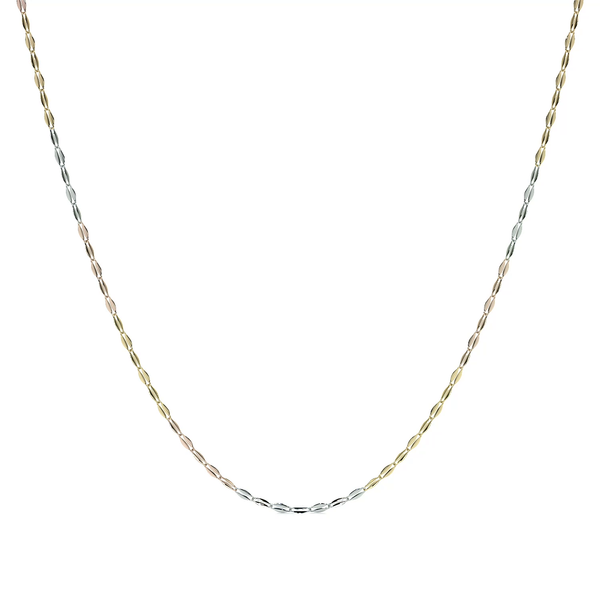 Cadena de Oro 10K Grano de Café Tricolor | Collar Italiano Ligero Oro Blanco, Amarillo y Rosa