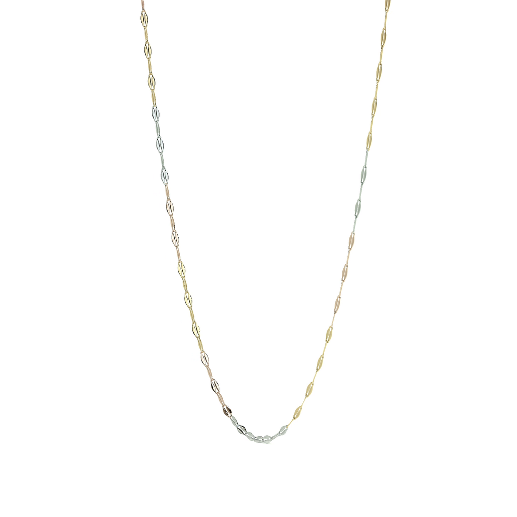 Cadena de Oro 14K Grano de Café Tricolor | Collar Italiano 1mm Oro Blanco, Amarillo y Rosa | 40 a 55 cm