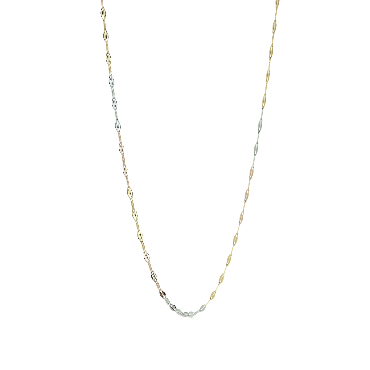 Cadena de Oro 14K Grano de Café Tricolor | Collar Italiano 1mm Oro Blanco, Amarillo y Rosa | 40 a 55 cm