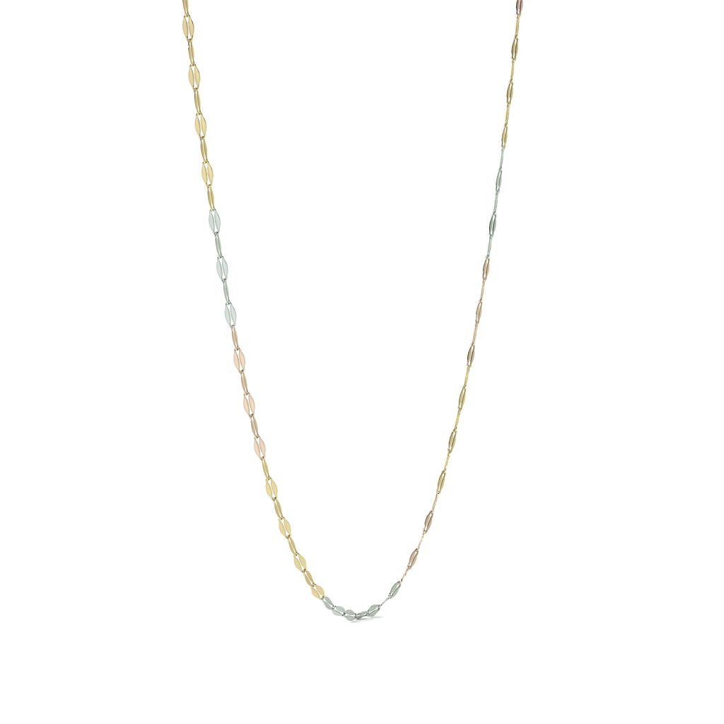 Cadena de Oro 14K Grano de Café Tricolor | Collar Italiano 1mm Oro Blanco, Amarillo y Rosa | 40 a 55 cm