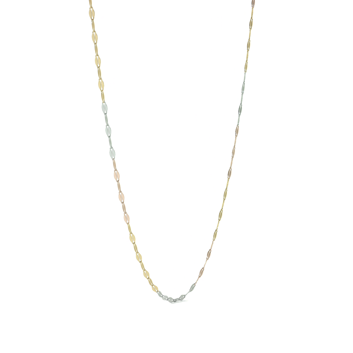 Cadena de Oro 14K Grano de Café Tricolor | Collar Italiano 1mm Oro Blanco, Amarillo y Rosa | 40 a 55 cm