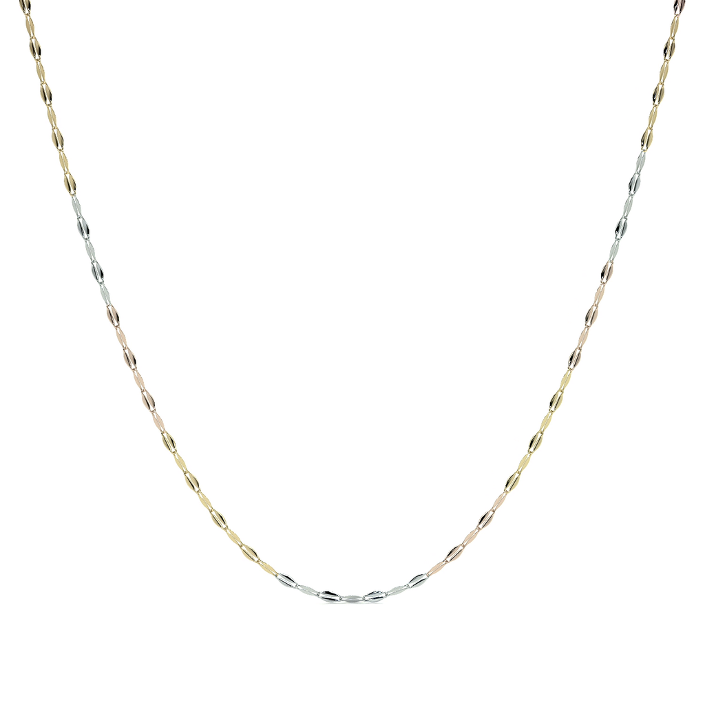 Cadena de Oro 14K Grano de Café Tricolor | Collar Italiano 1mm Oro Blanco, Amarillo y Rosa | 40 a 55 cm