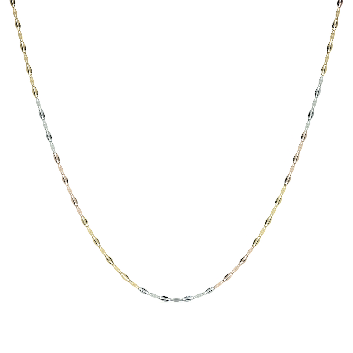 Cadena de Oro 14K Grano de Café Tricolor | Collar Italiano 1mm Oro Blanco, Amarillo y Rosa | 40 a 55 cm